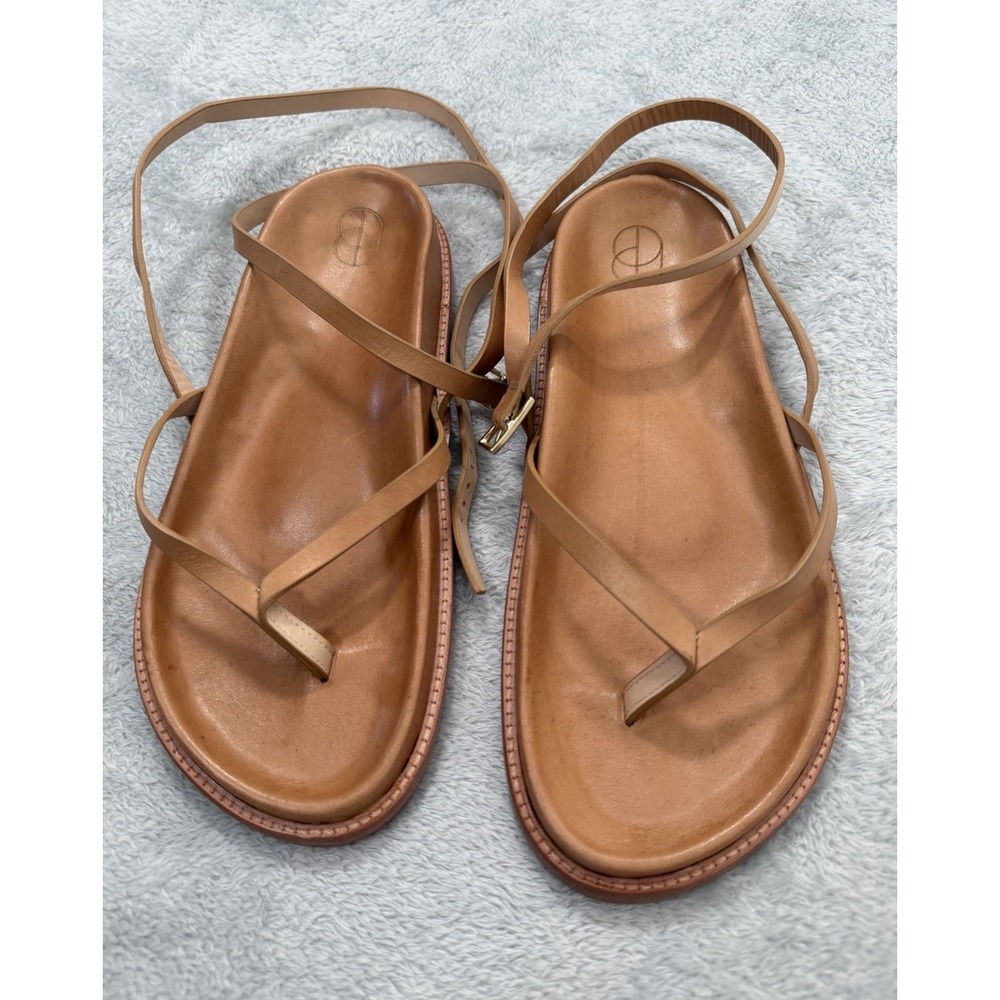 Porte & Paire Leather Sandals Size EU 37.5 Light Brown Strap On Slippers